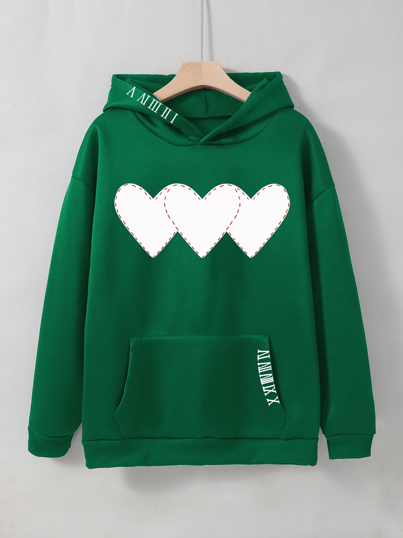 Women's Heart Print Brushed Fleece Drawstring Hoodie