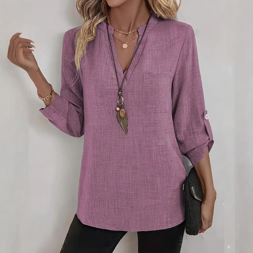Plus Size Loose V-Neck Solid Tee