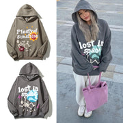 Edgy Graffiti Skull Print Fleece Hooded Sweatshirt