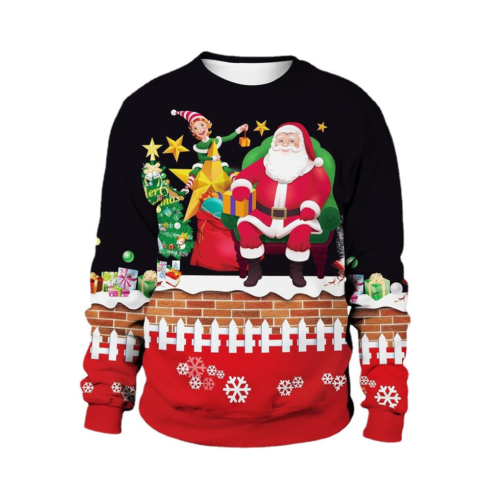 Festive 3D Print Christmas Couple Sweater