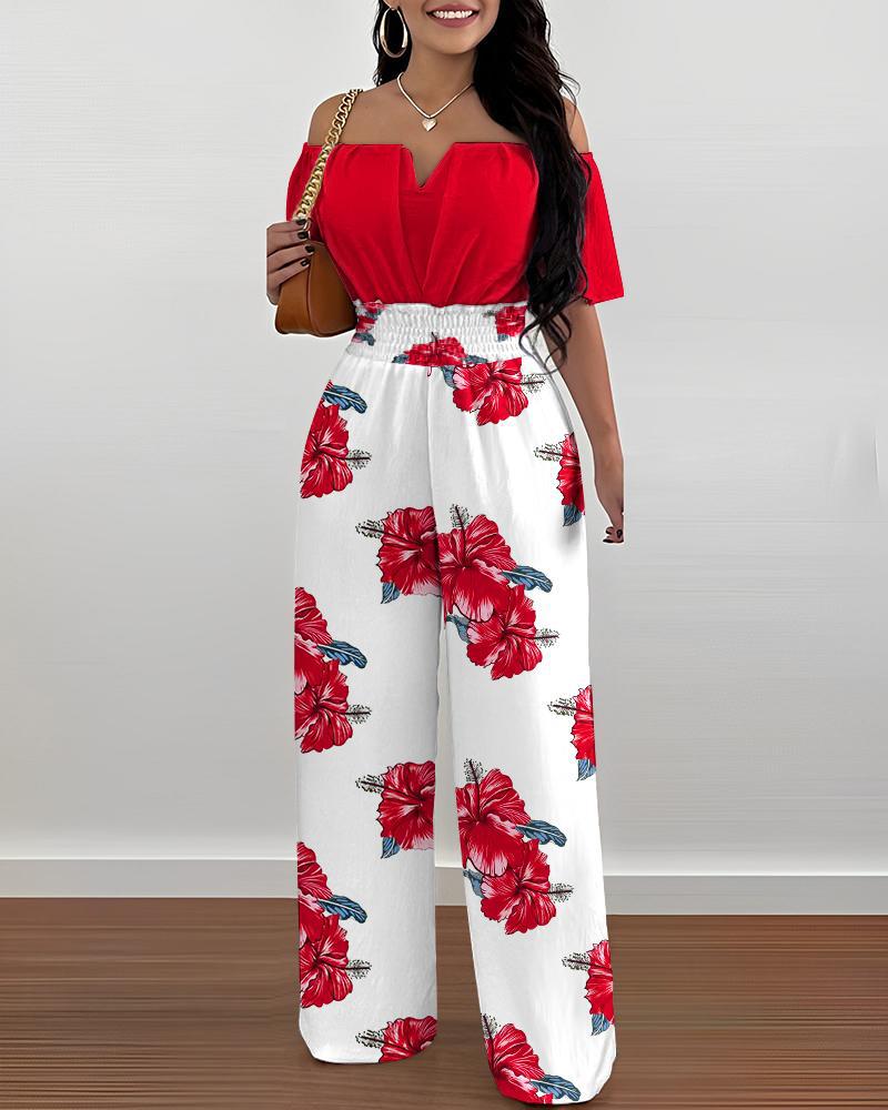 Chic Off-Shoulder Waist-Trimming Straight Jumpsuit