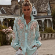 Simple Lapel 3D Digital-print Shirt With Long Sleeves