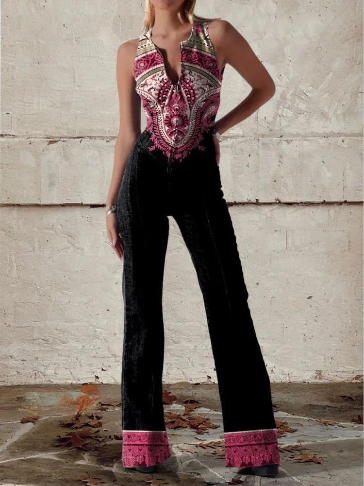 Chic Printed Off-Shoulder Sleeveless Jumpsuit