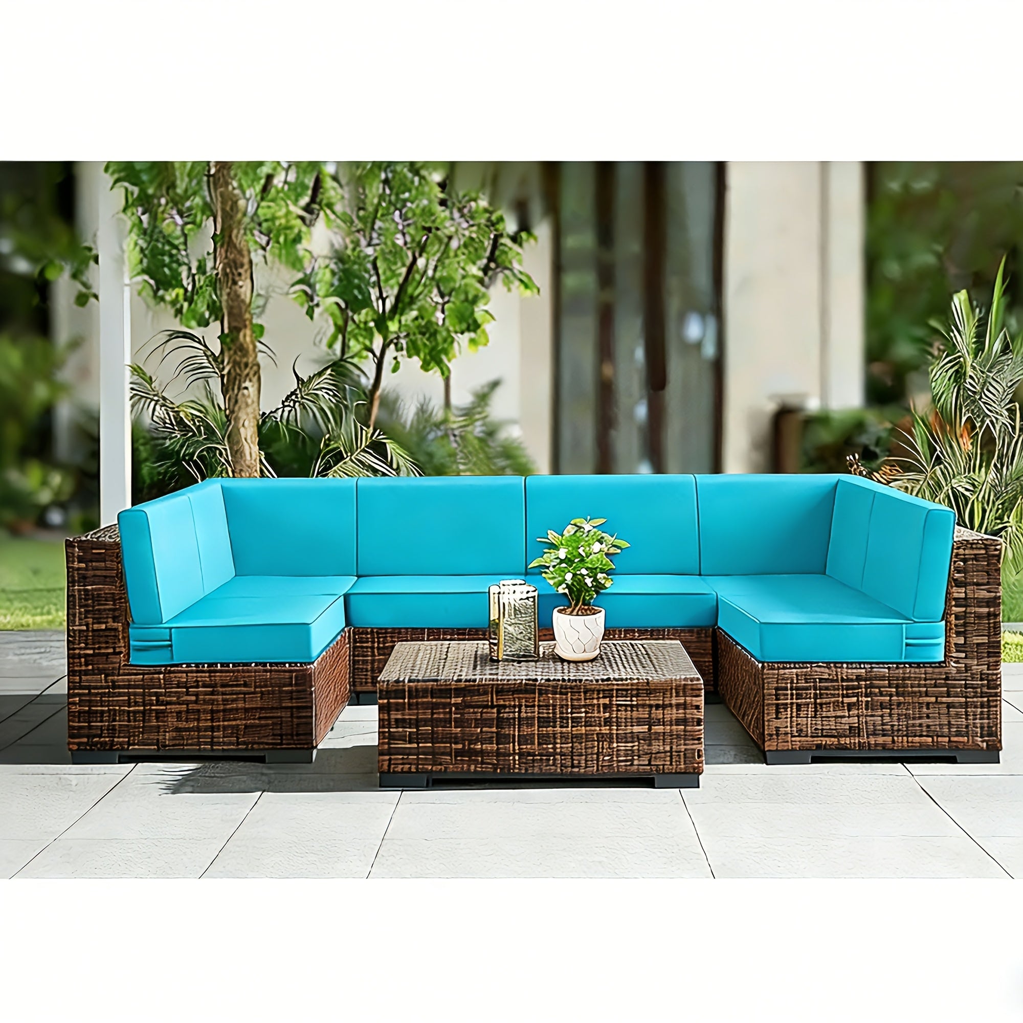 Set of 14 Outdoor Cushions Designed for Patio Seating (Accommodates 6 People), Measuring 25.6 Inches by 25.6 Inches, Waterproof Replacement Cushions Made from High-Density Foam, Resistant to UV Rays, Suitable for Wicker And Rattan Sectional Sofas