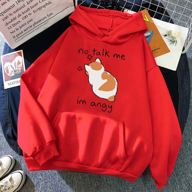 Cute Angry Cat Print Women's Streetwear Hoodie