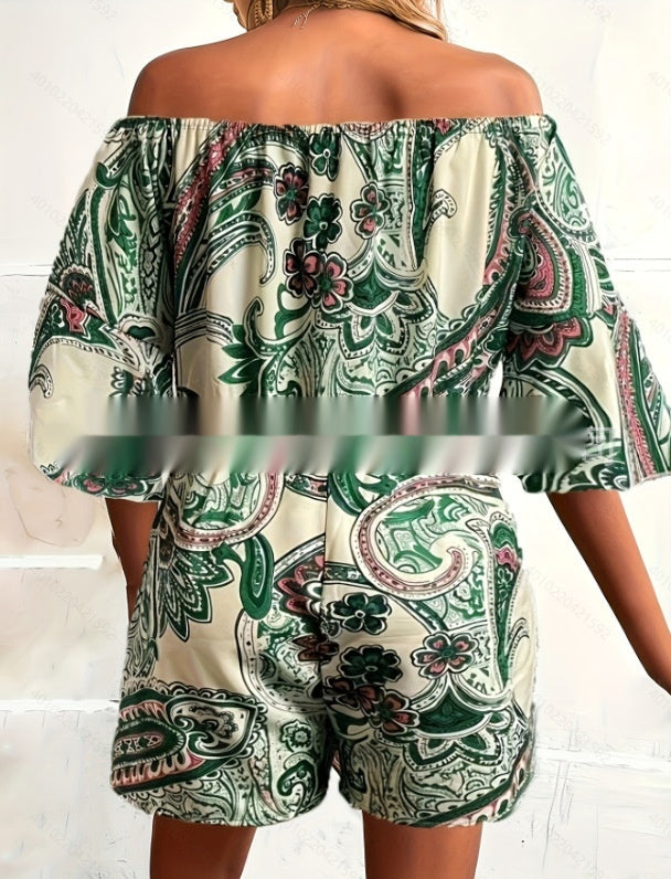 Women's Ethnic Off-shoulder One-piece Shorts