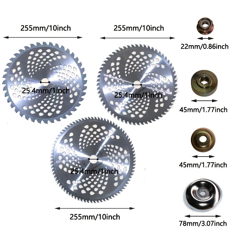 7‑Piece 10‑Inch Brush Cutter Blade Set with Carbide Teeth (40T/60T/80T) and 4 Accessories
