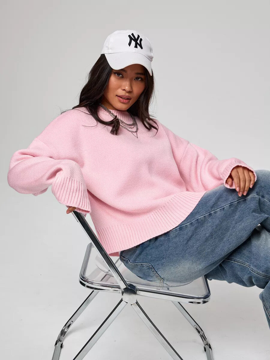 Thick Short Round Neck Solid Color Sweater for Women