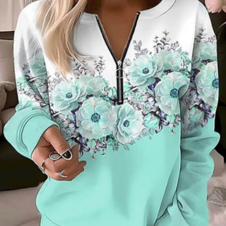 Women's Floral Zip Pullover Casual Casual Sweatshirt