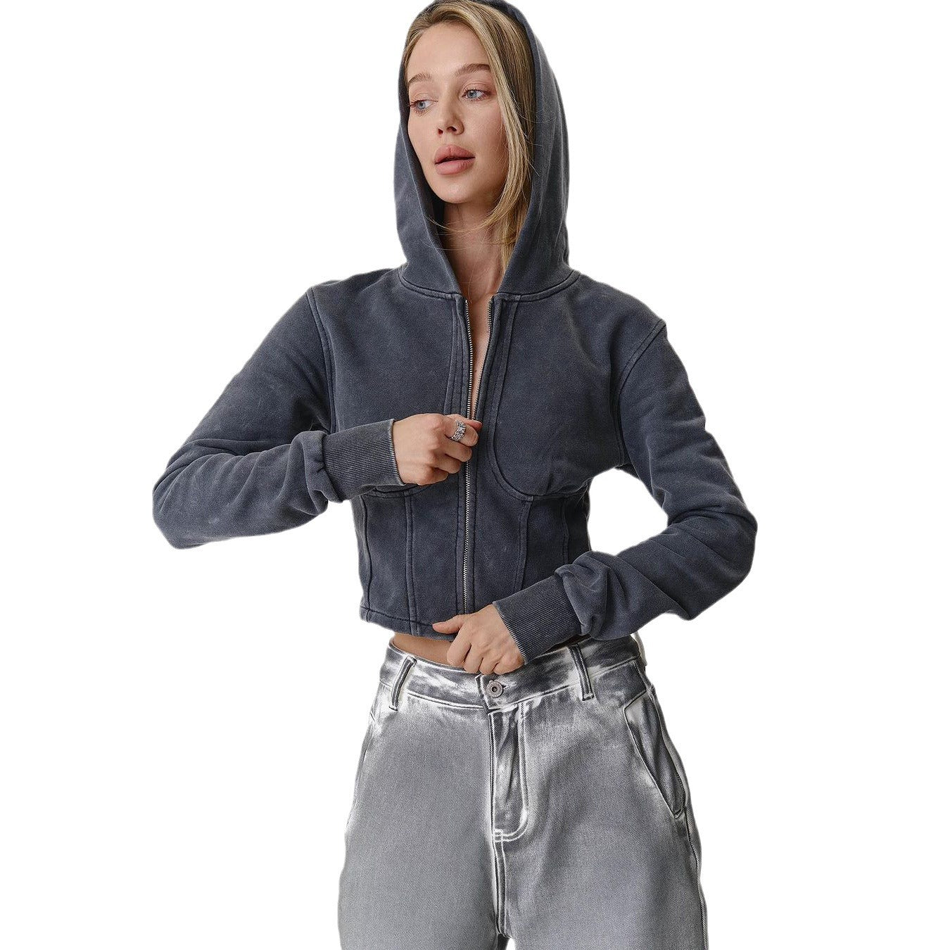 Distressed Hooded Cotton Pullover Sweater