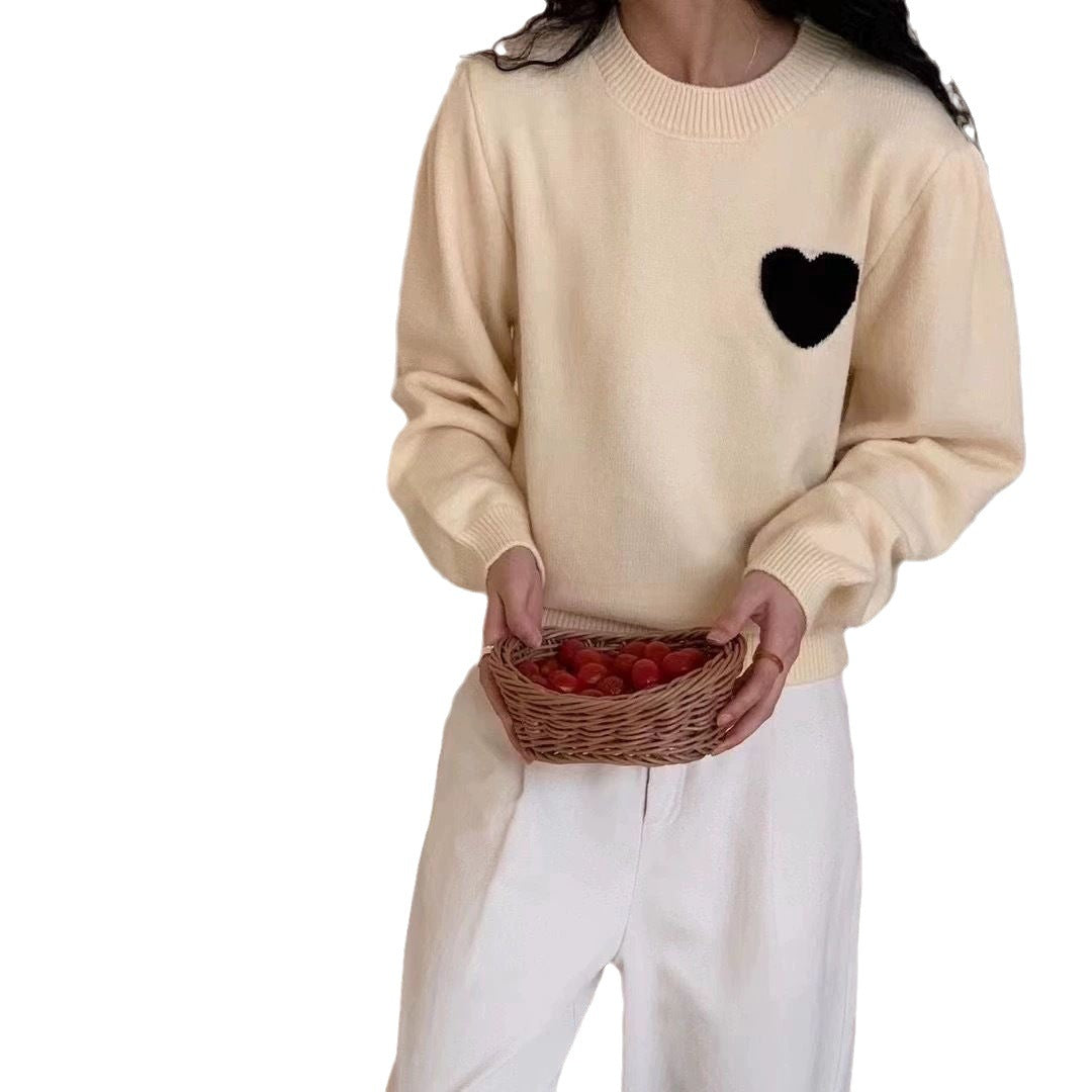 Korean Sweet Heart Embroidered Knit Sweater