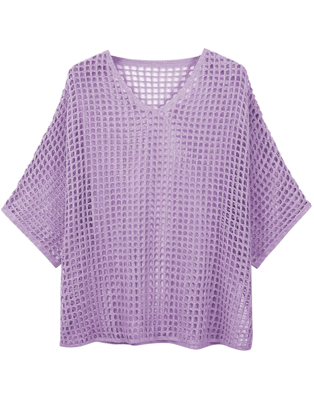 V Neck Hollow Out Knit Tunic Top Batwing Half Sleeve Loose Mesh Cover Up