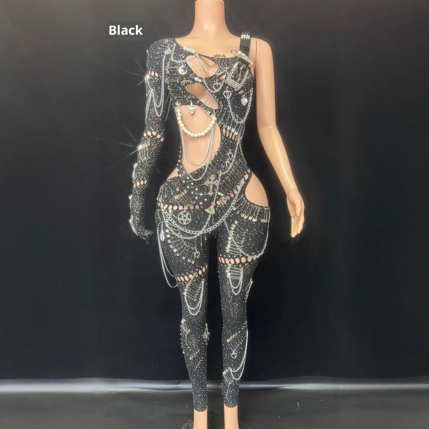 Sexy Cutout Pearl Chain Jumpsuit