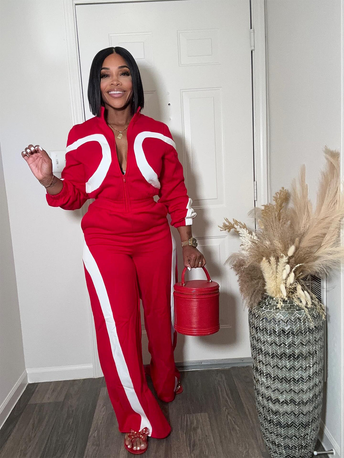 Women's Color Block Active Long Sleeve Jumpsuit