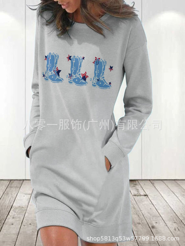 Women's Printed Round Neck Long-Sleeve Sweater
