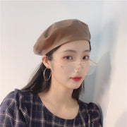 Beret Painter Hat for Women - Black PU Leather