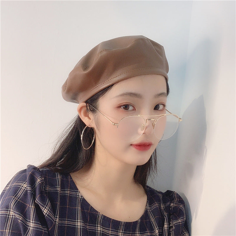 Beret Painter Hat for Women - Black PU Leather