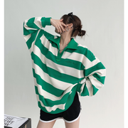 Men's Striped Embroidered Lapel Sweatshirt Pullover