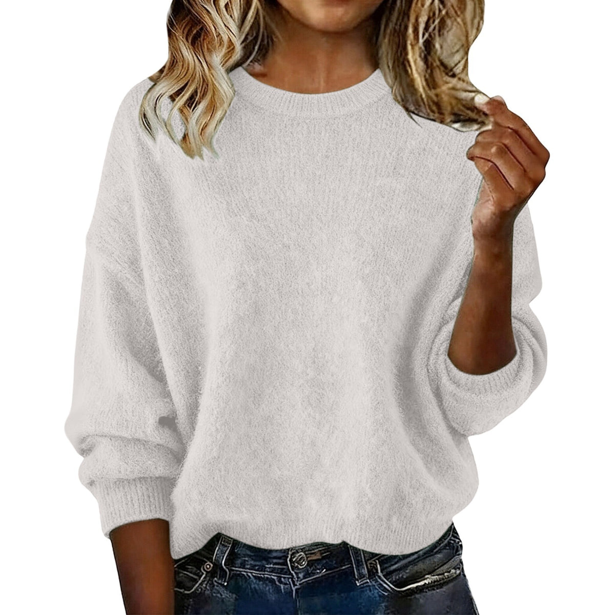 Women's New Arrival Solid Color Crew Neck Sweater, Fashion Loose Casual Knitwear for Autumn