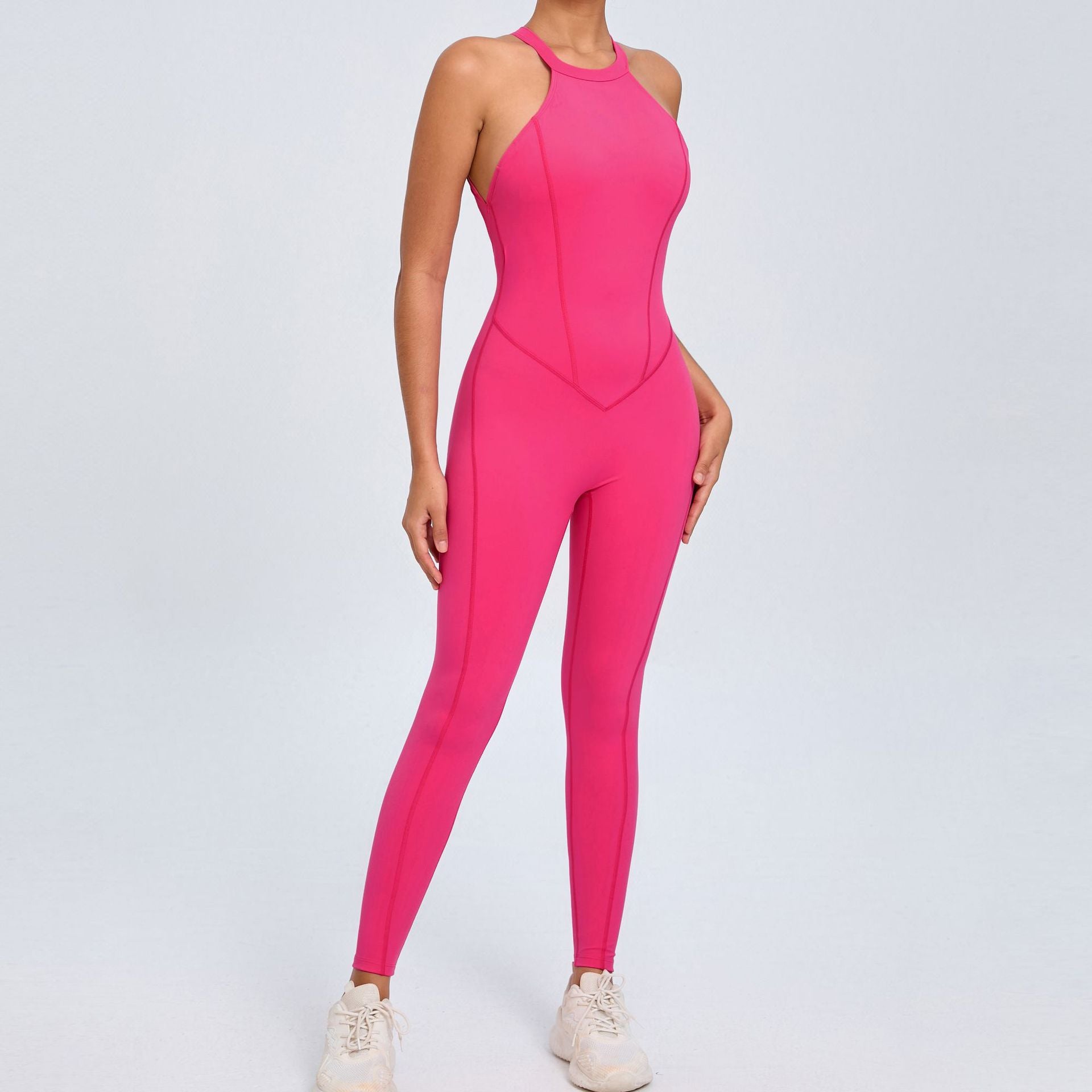 Womens Back-Clasp Yoga Bodysuit With Peach-Hip Design And Open Back