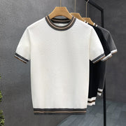 Loose-Fit Color‑Block Jacquard Knit T‑Shirt – Summer Korean Style