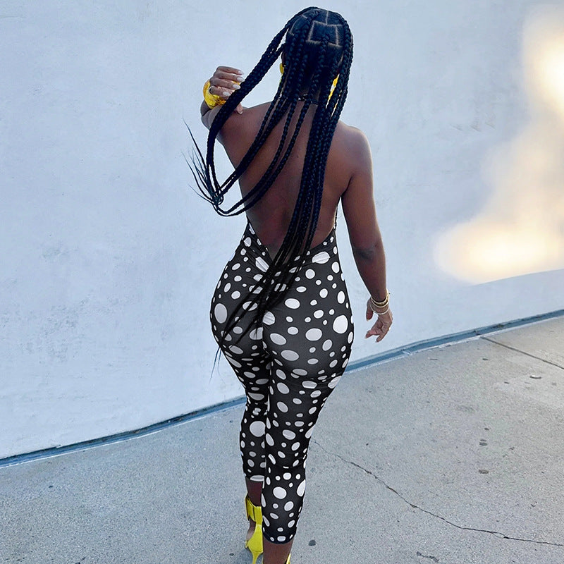Printed Halter Backless Skinny Jumpsuit