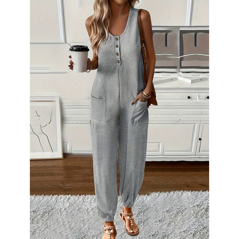 Casual V-Neck Sleeveless Cropped Jumpsuit
