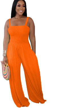Casual Solid Color Strap Tube Top Wide Leg Jumpsuit
