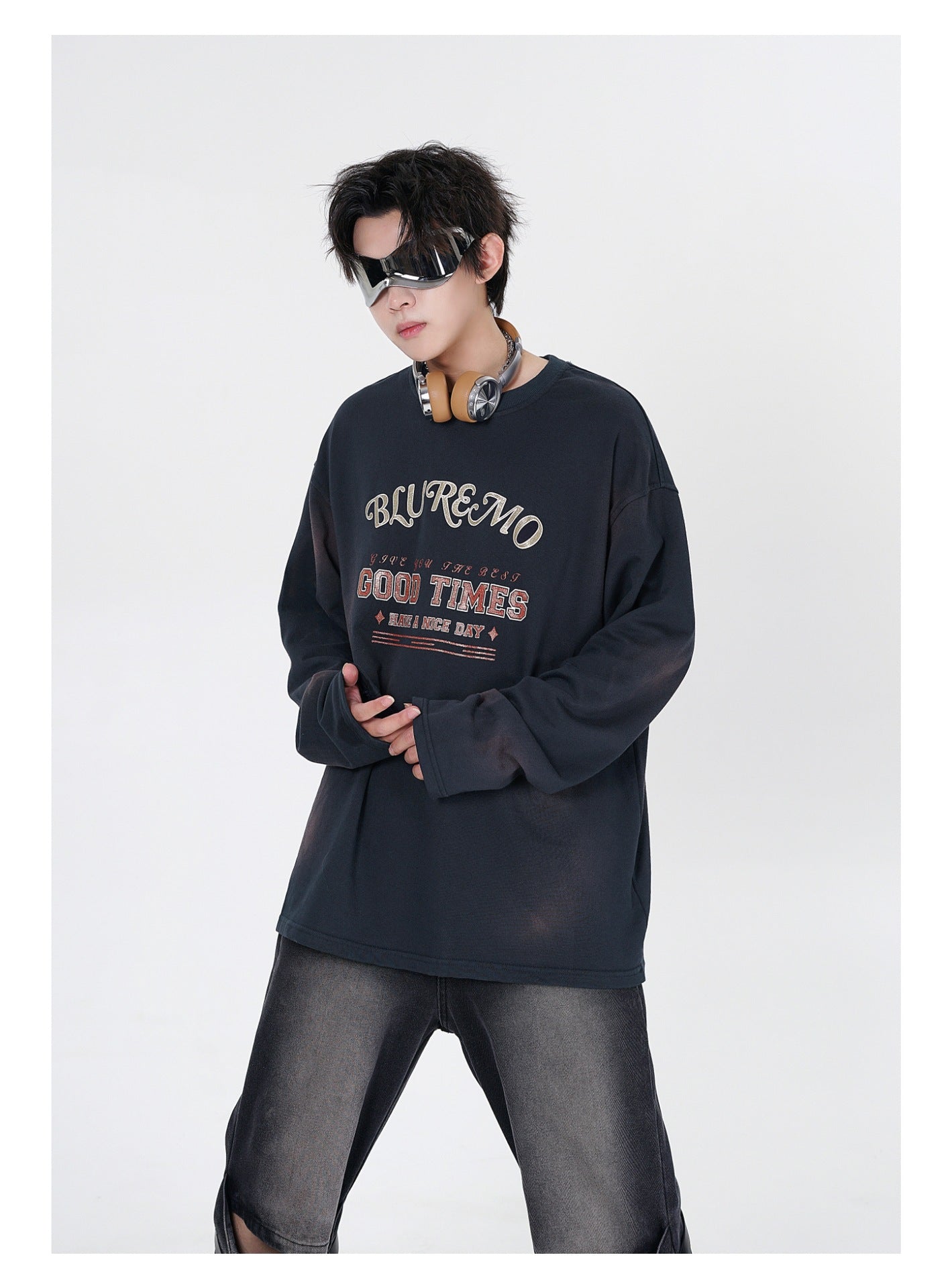 Gold Print Dark Wash Crew Neck Sweatshirt