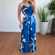 Chic Printed Wide-Leg Jumpsuit with Suspender Waist