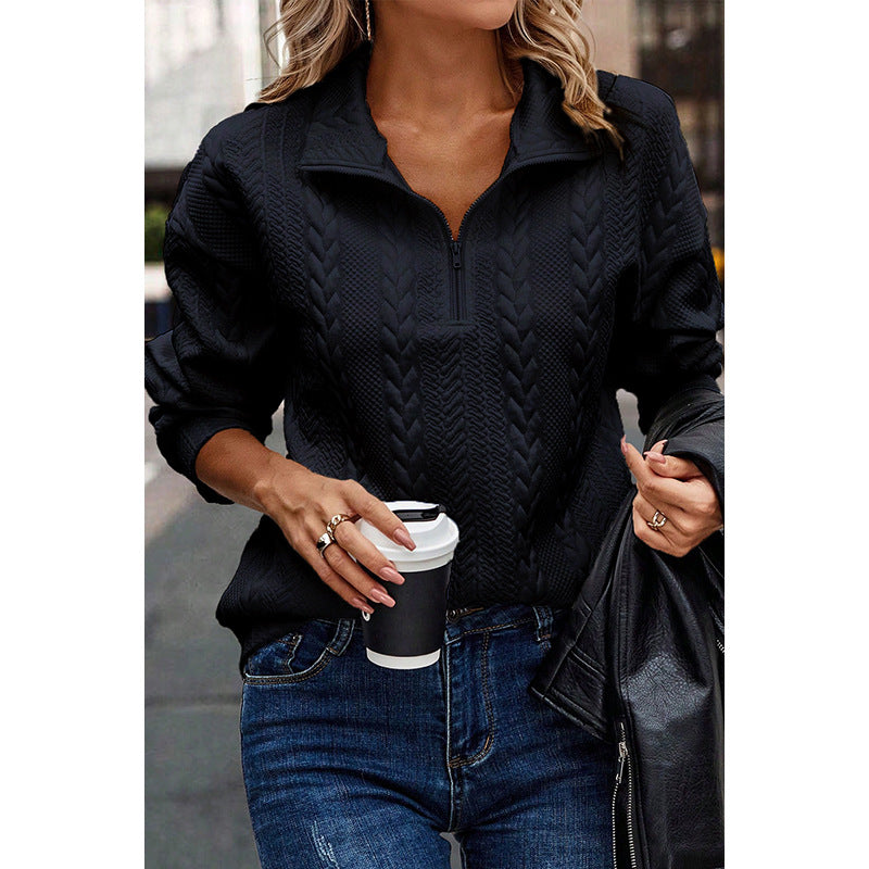 Chic Zip-Up Lapel Pullover Sweater