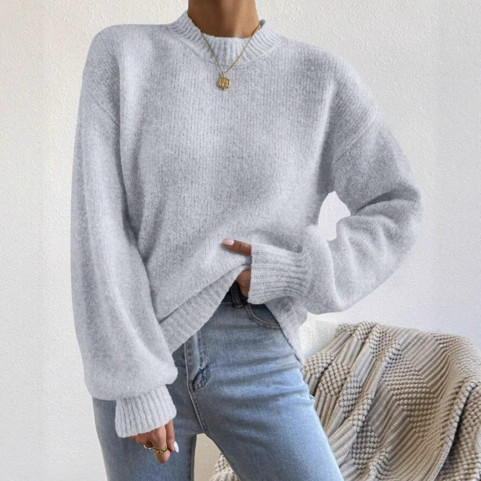 Pure Color Half Collar Leisure Pullover Sweater Women's Long-sleeved Sweater