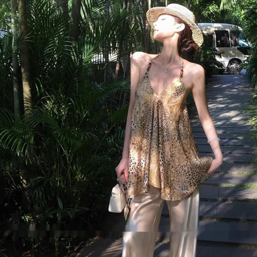 Pure Seduction Chic Leopard-Print Halter Neck Tank Top