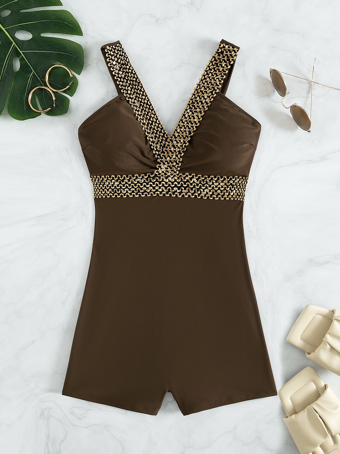 Sexy Deep V-Neck High-Cut Backless One-Piece Swimsuit