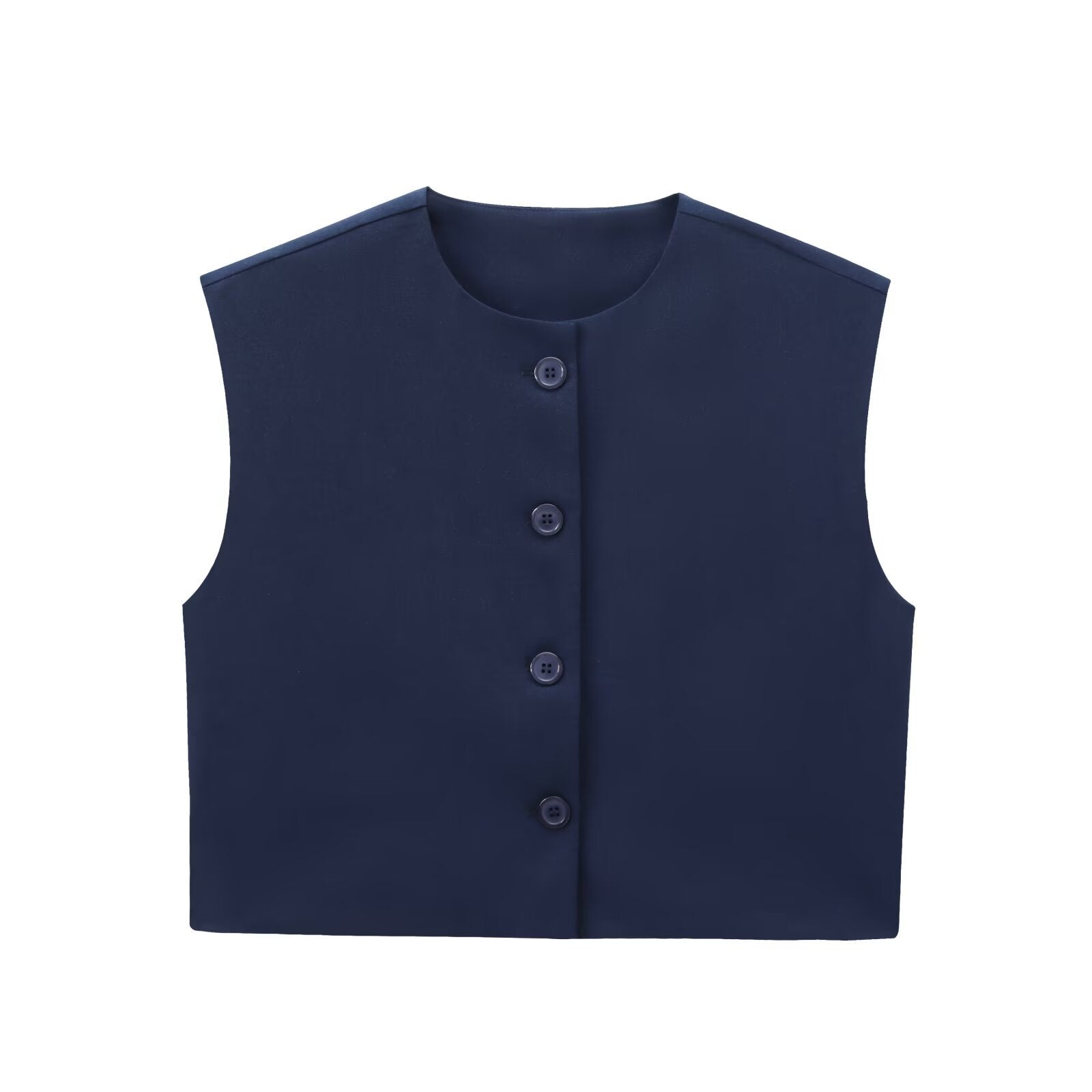 Fashion Solid Color Decorated Row Button Sleeveless Vest Top