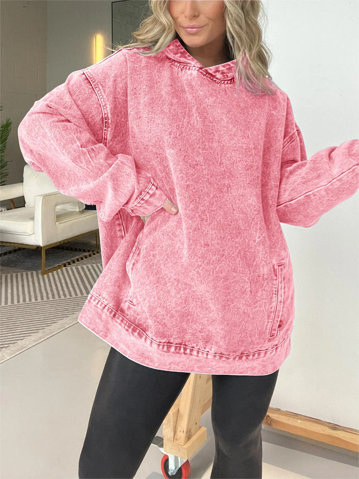 Women's Loose Hooded Denim Pullover Streetwear Hoodie