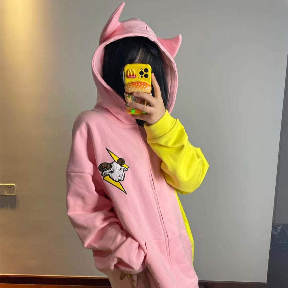 Women's Detachable Tail Hooded Zipper Sweatshirt