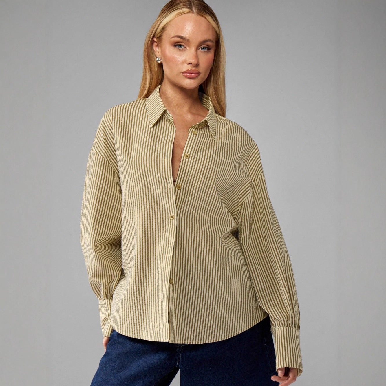 Womens Elegant Casual Striped Loose-Fit Shirt With Ties
