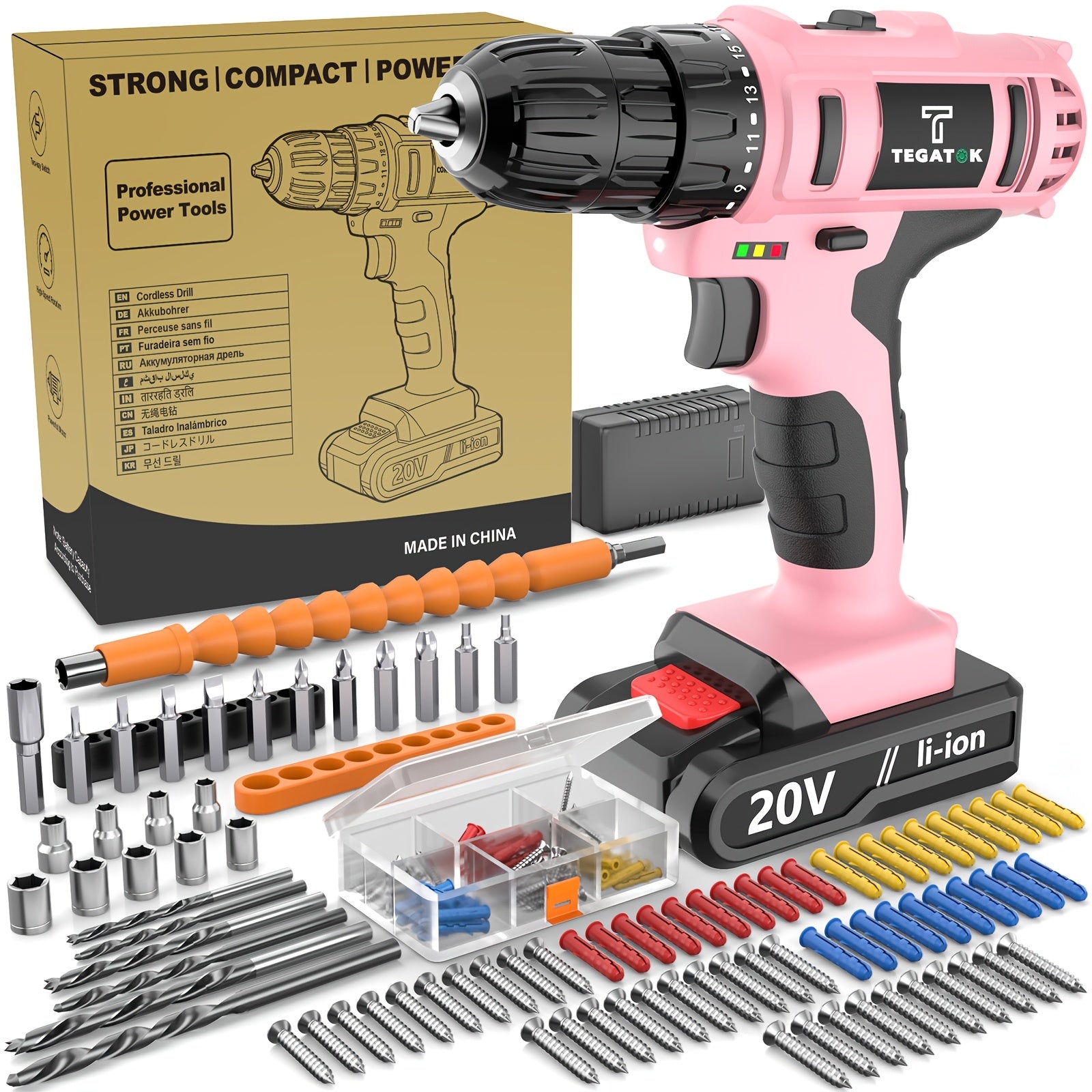 20V Cordless Drill Set – 30/88/136/148 Piece Toolbox Including Battery, Charger, Drill, Pliers, Bits – Ideal for Construction and Home Improvement