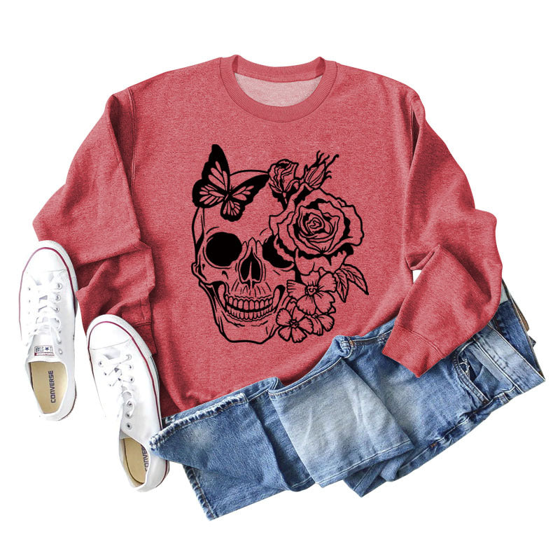 Women's Skull Butterfly Graphic Long Sleeve Sweater