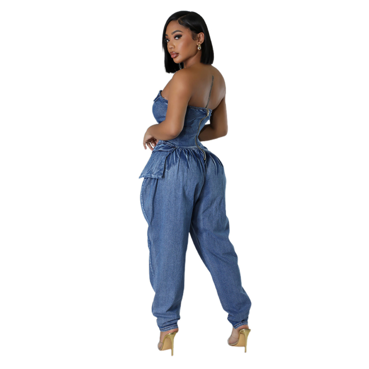 Women's High Stretch Denim Tube Top Jumpsuit