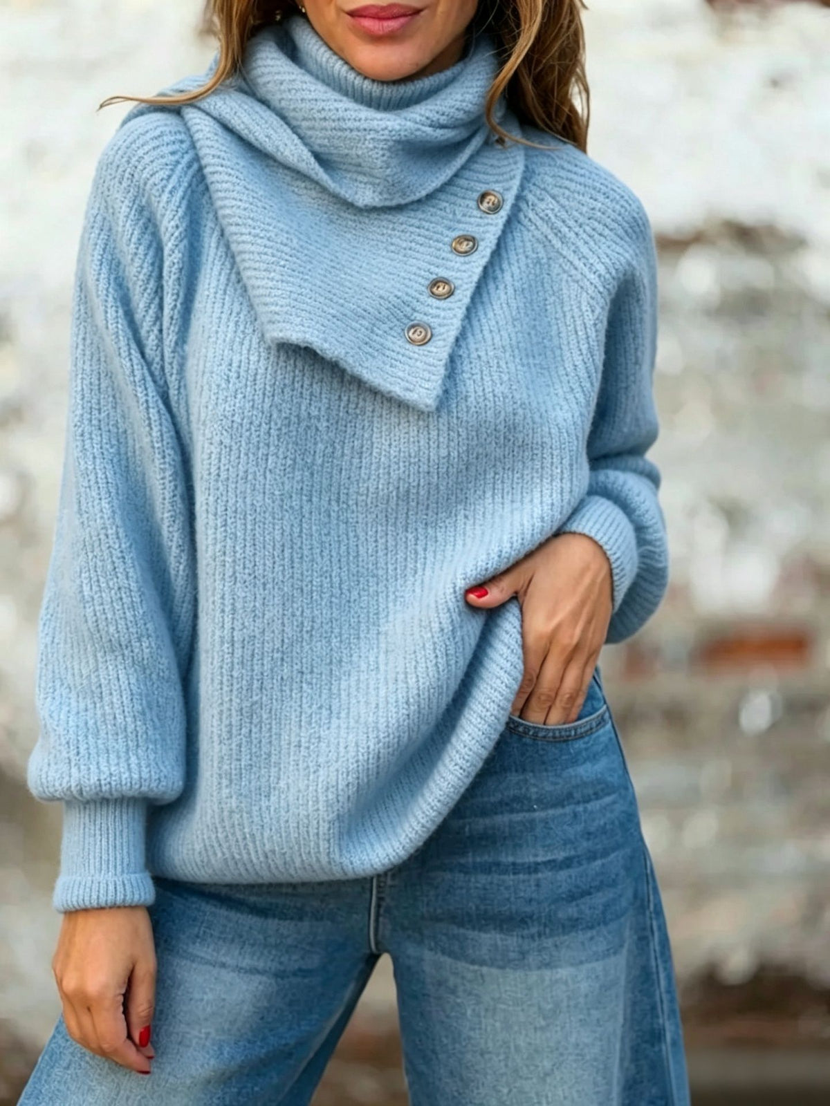 Irregular Lapel Turtleneck Sweater for Women