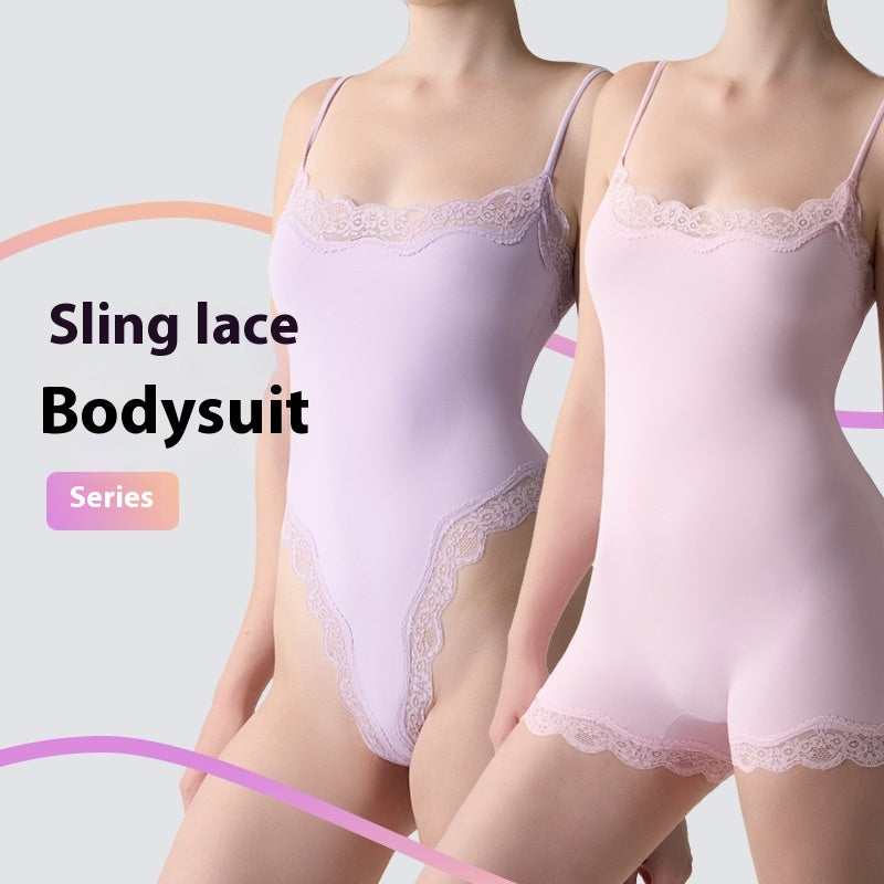 Lace Edge Adjustable Jumpsuit Skinny Inner Match Vest