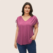 Loose Fit V-Neck Drawstring Vest – Casual Short Sleeve T-Shirt