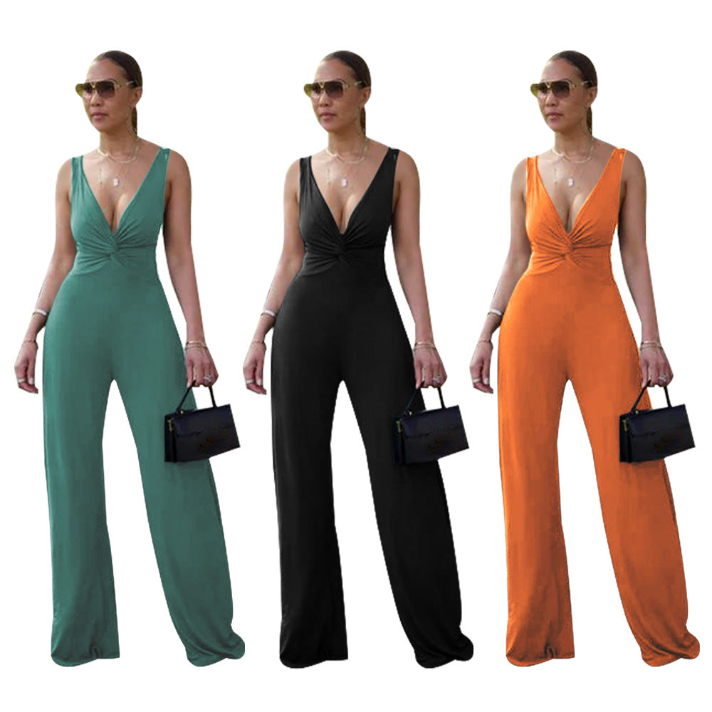 Sexy Deep V-neck Backless Sleeveless Jumpsuit
