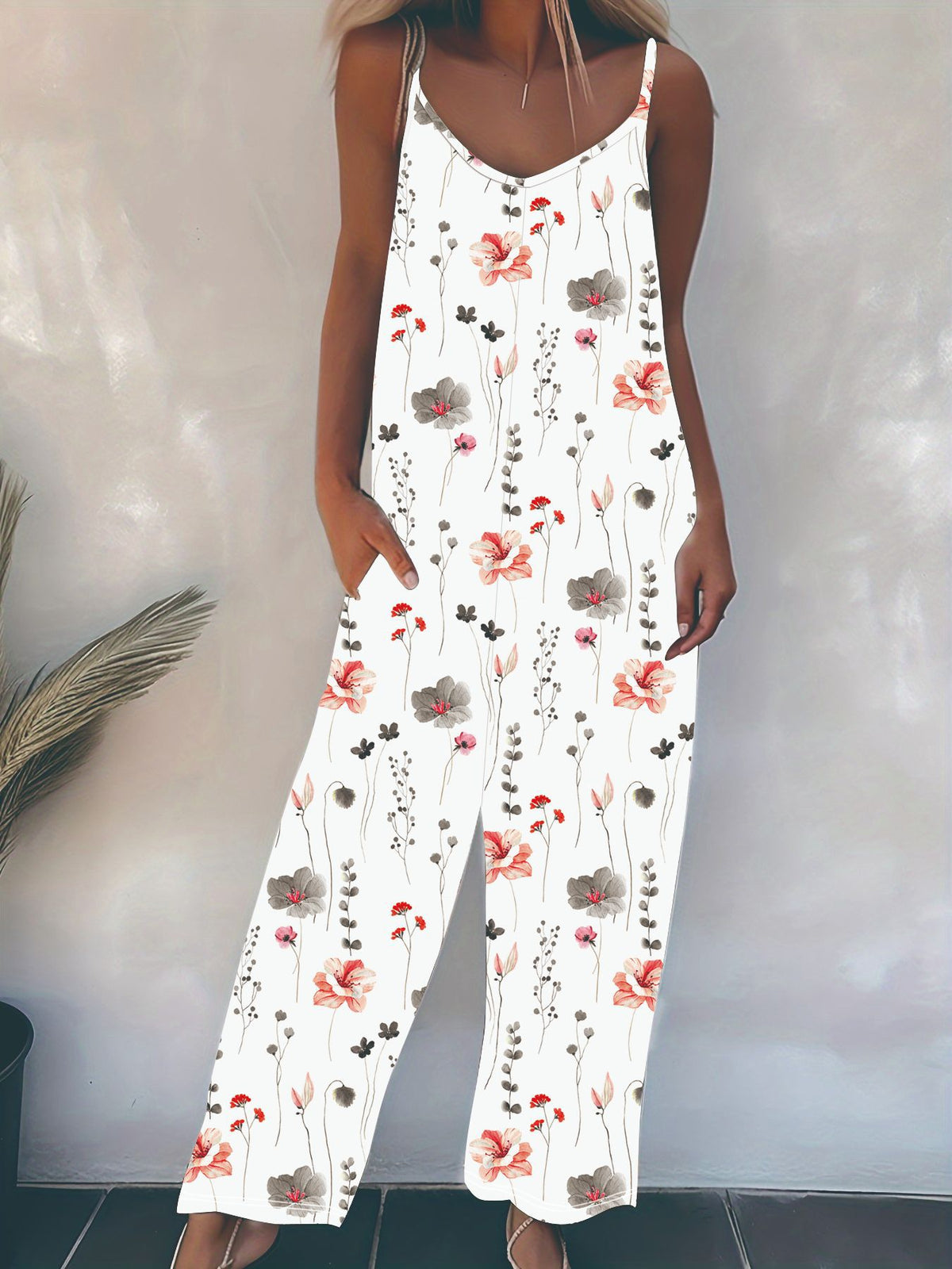 Women's Casual Strappy Printed Sleeveless Jumpsuit