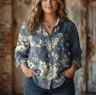 Women's Wear All-matching Printed Casual Lapel Shirt