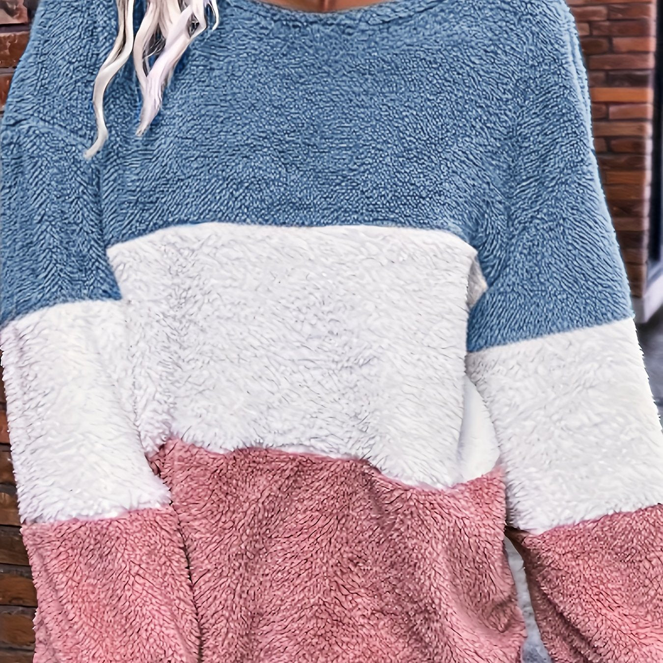 Plus Size Color Block Striped Fleece Hoodie