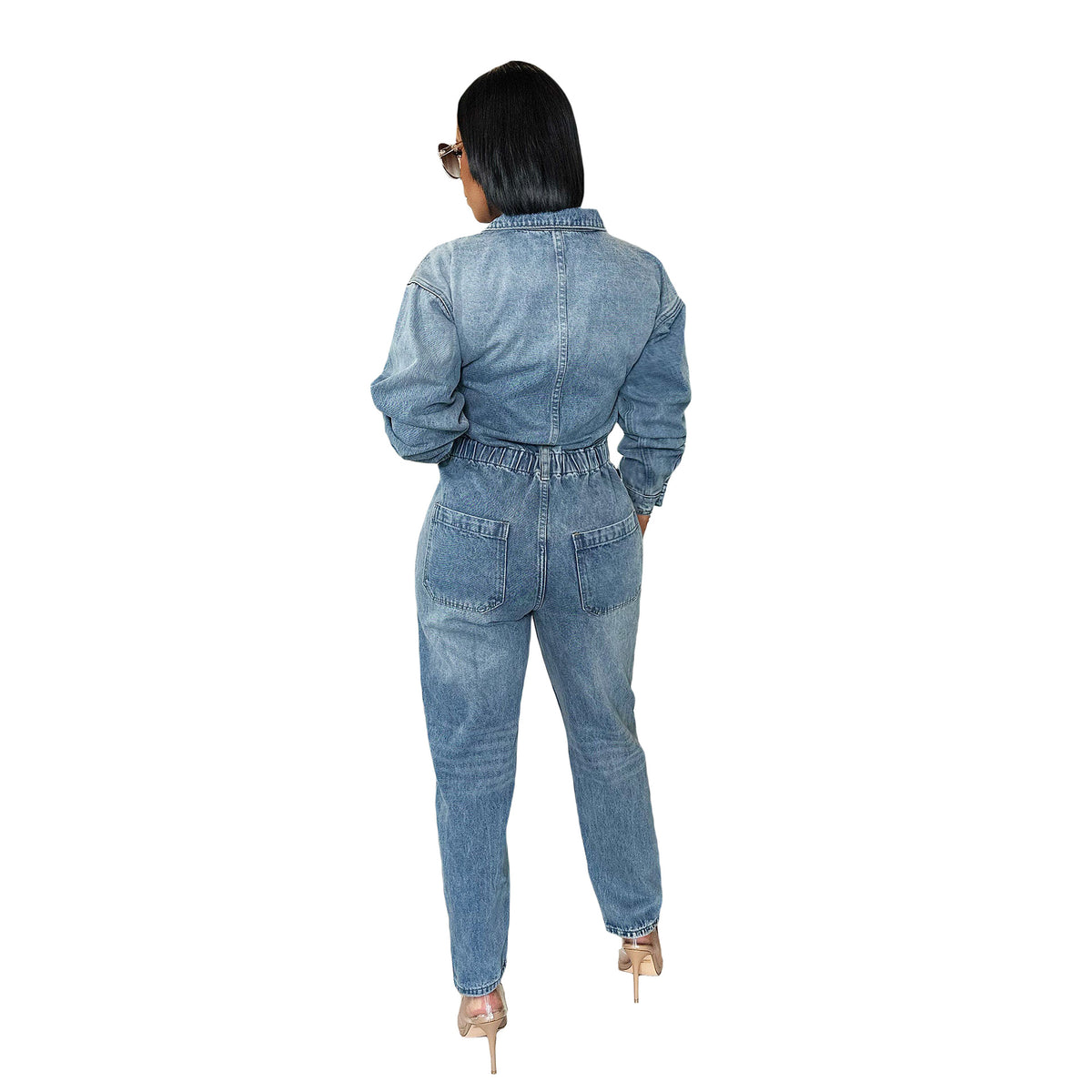 Women's Casual Stretch Denim Jumpsuit