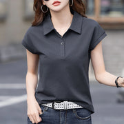 Polo-collar Figure-flattering Short-sleeve Top